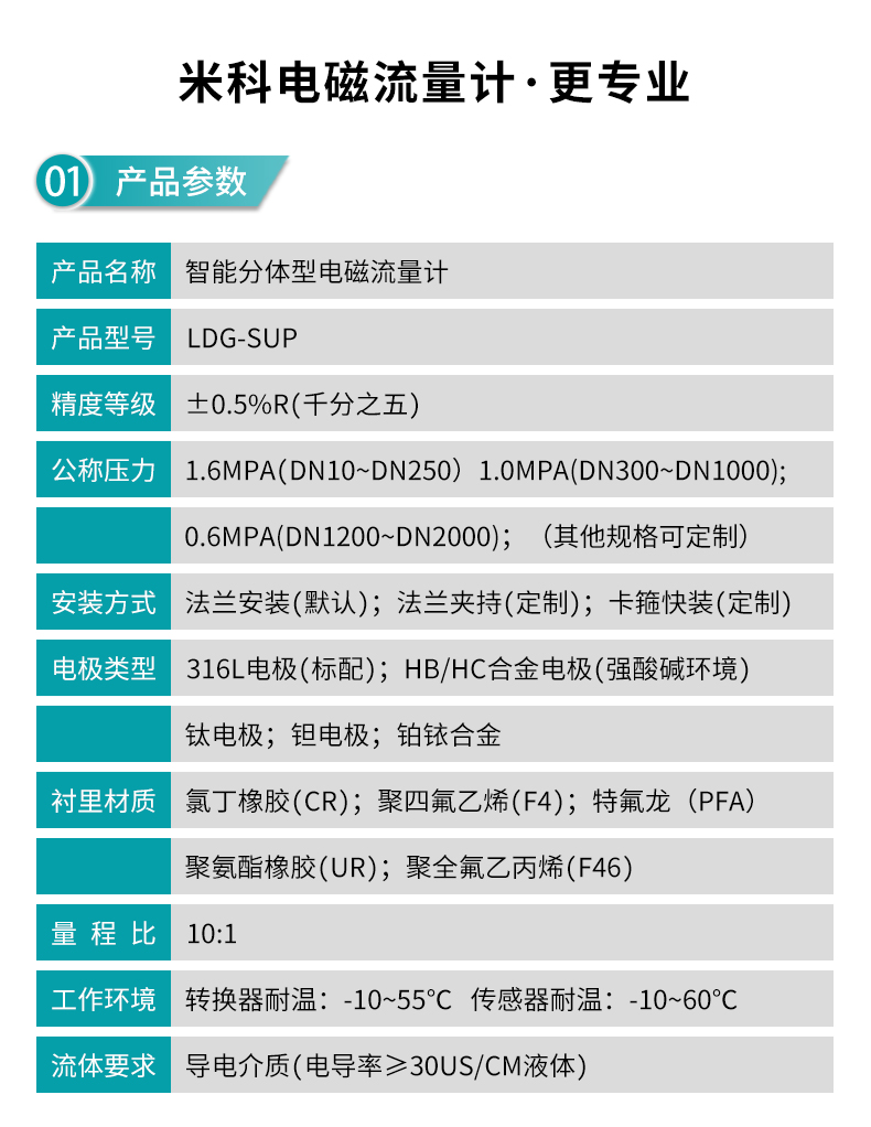 分體式電磁流量計參數(shù)